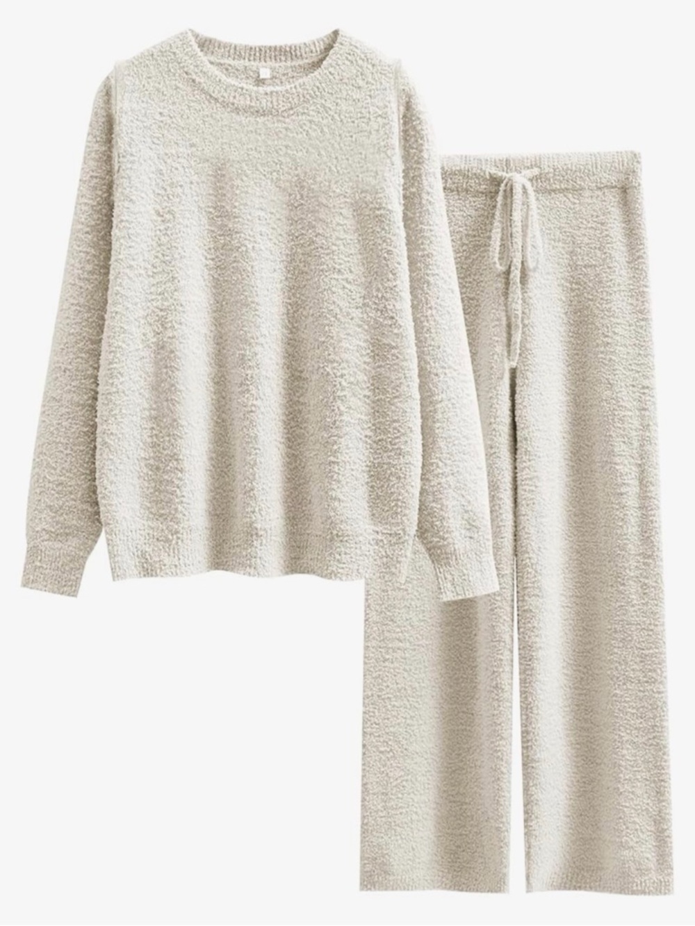 Cozy Cream Knit Loungewear Set - Sweater & Drawstring Pants